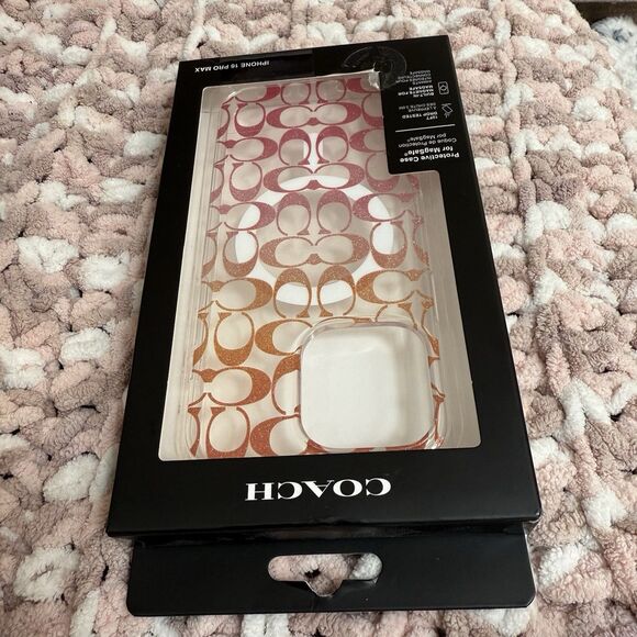 Coach iPhone 16 Pro Max MagSafe Protective Case Signature C  Pink Sparkle Ombré - Picture 5 of 5